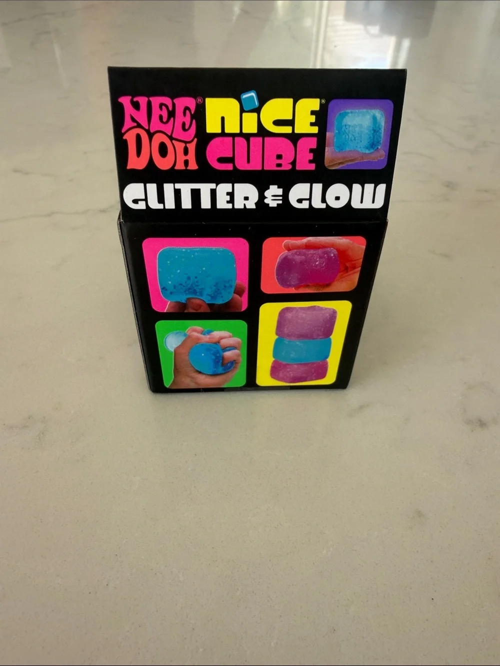 NEW unopened box NeeDoh Nice Cube Glitter & Glow Blue Squishy Toy